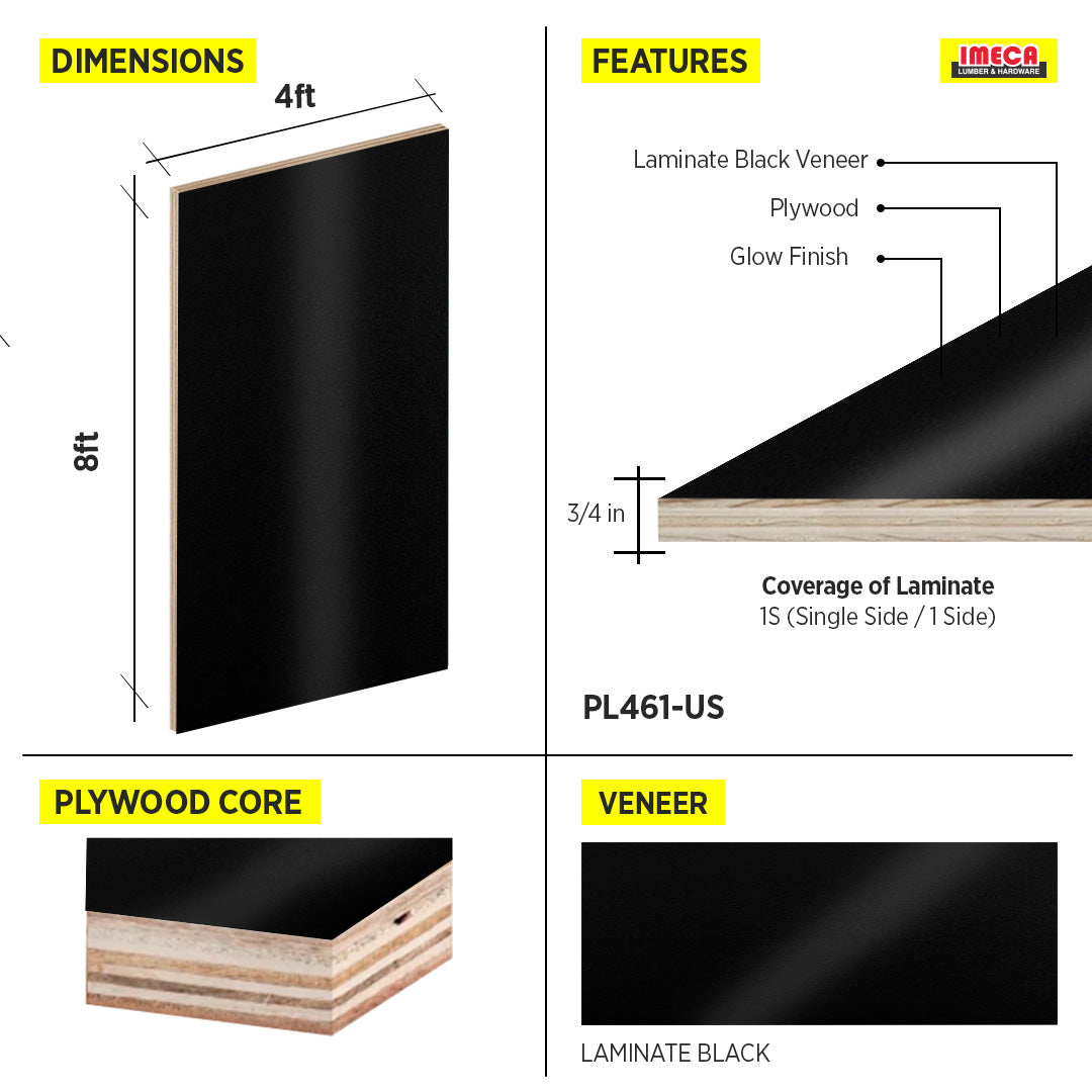 DOMESTIC PLYWOOD LAMINATE BLACK 1S 3/4 4X8