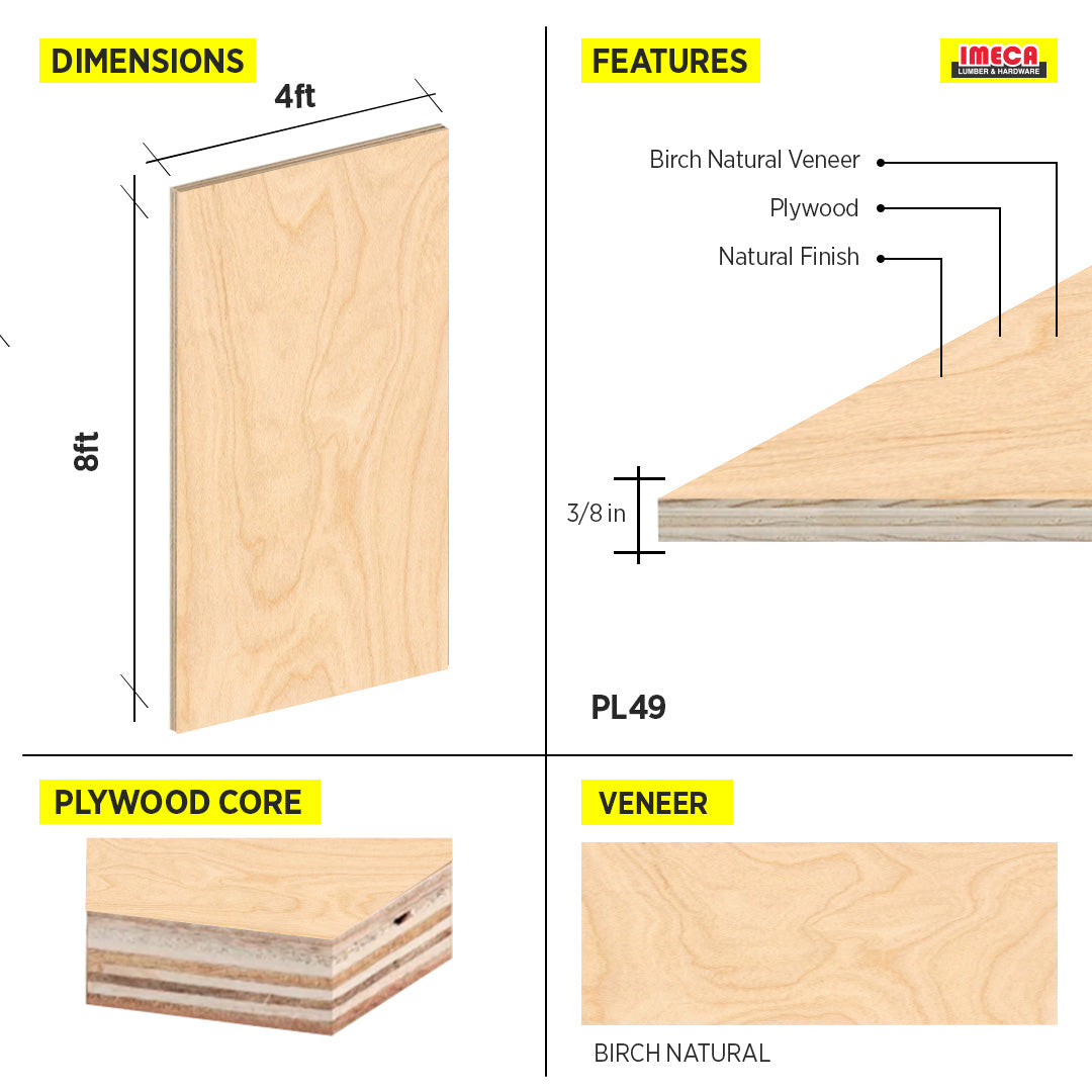 PLYWOOD BIRCH NATURAL 3/8 4X8 EE 9 mm