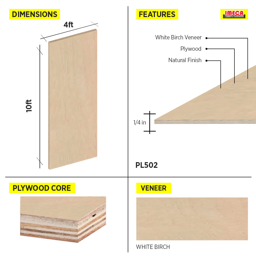 PLYWOOD WHITE BIRCH 1/4 4X10