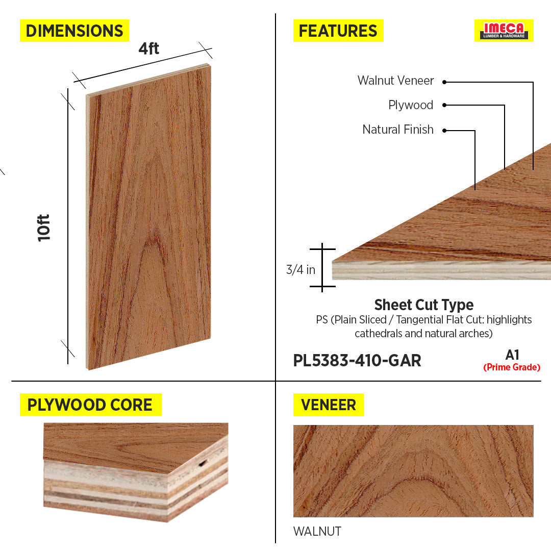 PLYWOOD WALNUT 3/4 4X10 A1 PS GARNICA