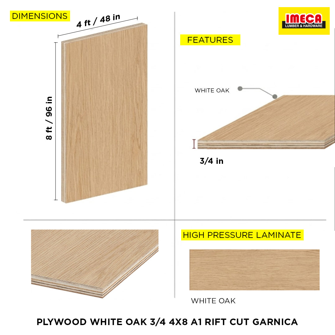 PLYWOOD WHITE OAK 3/4 4X8 A1 RIFT CUT GARNICA