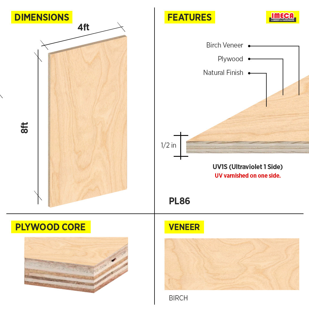 PLYWOOD BIRCH UV1S 1/2 4X8