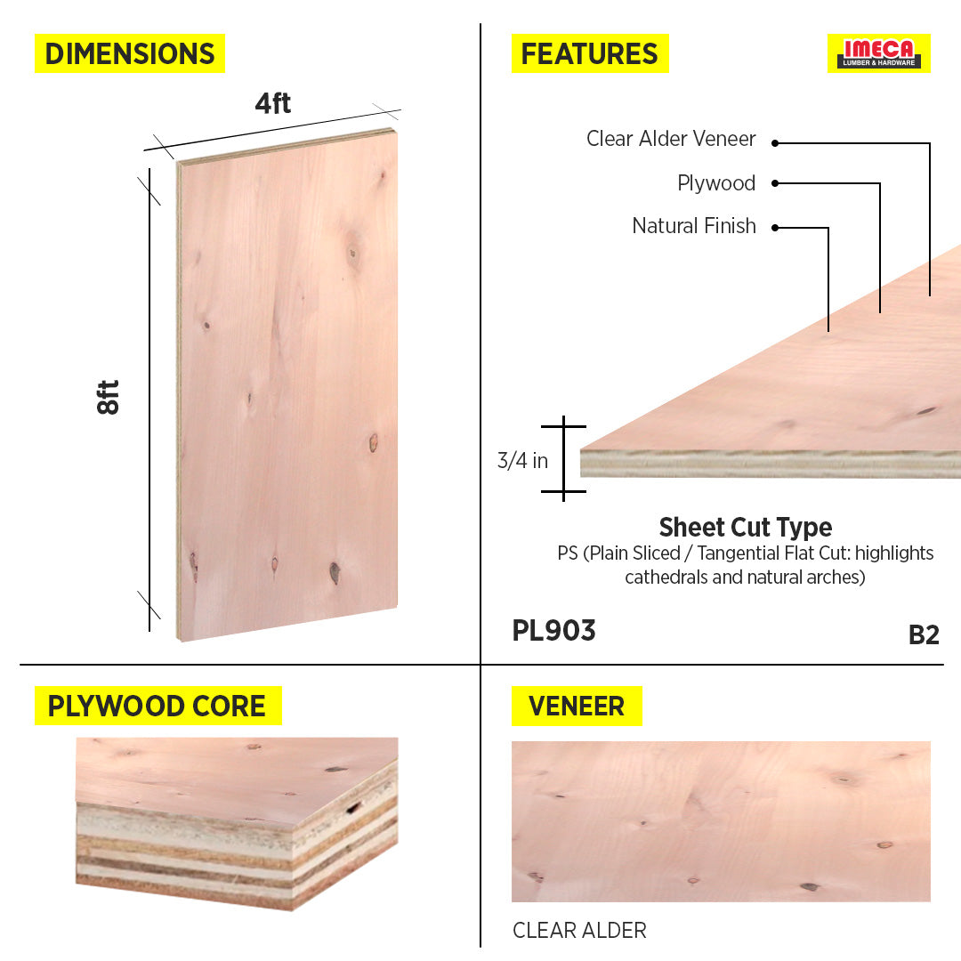 PLYWOOD PS CLEAR ALDER VC 3/4 B2 48 X 96
