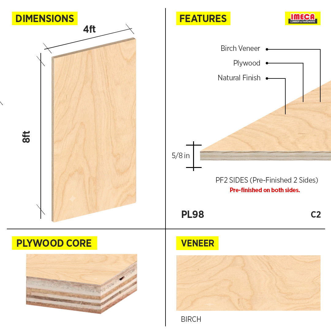 PLYWOOD BIRCH PREFINISHED 2S 15mm 48"x96" C-2