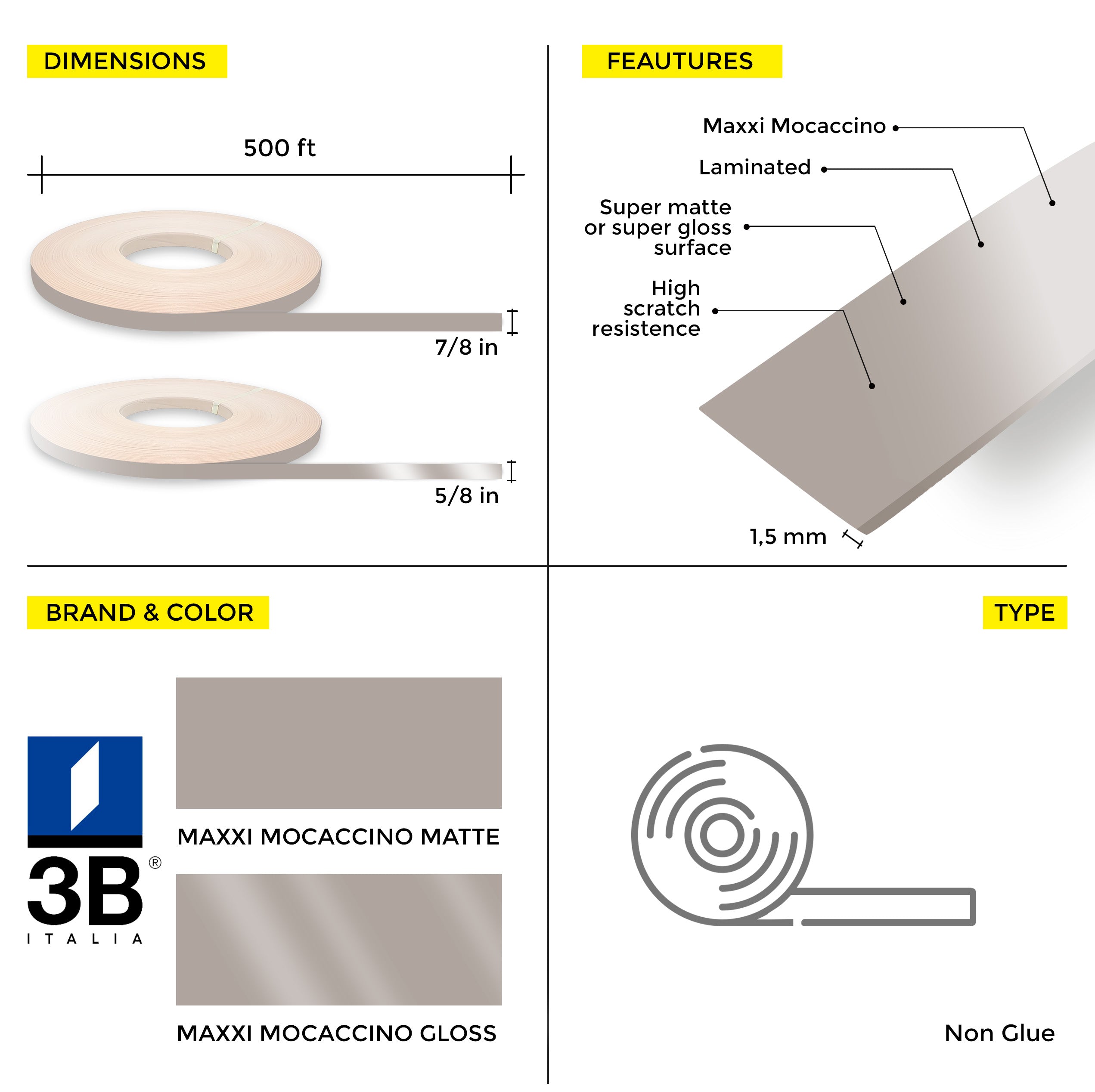 MaxxiÂ® Mocaccino PVC Edge Banding (7/8 in x 500 ft x 1.5 mm)