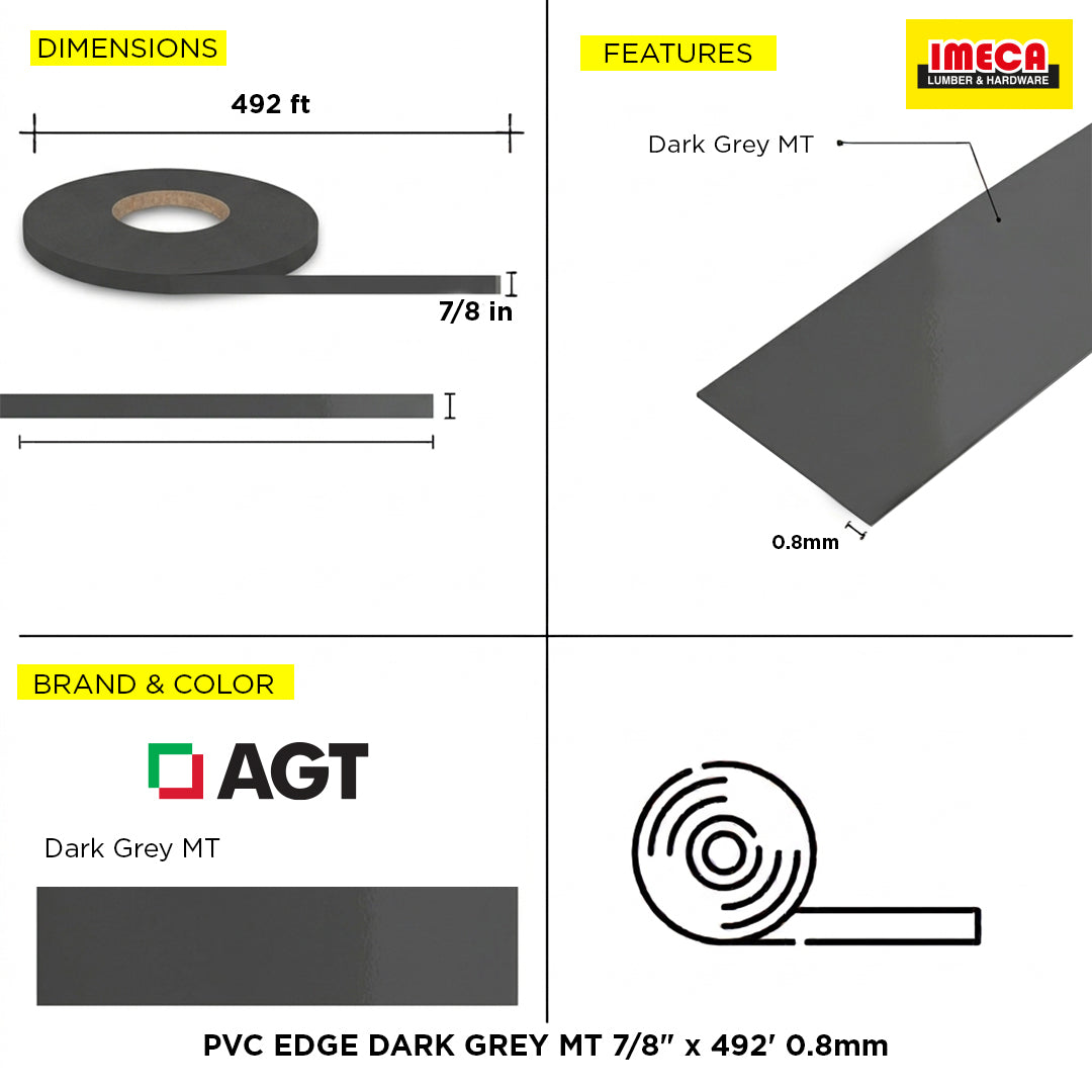 PVC EDGE DARK GREY MT 7/8" x 492' 0.8mm