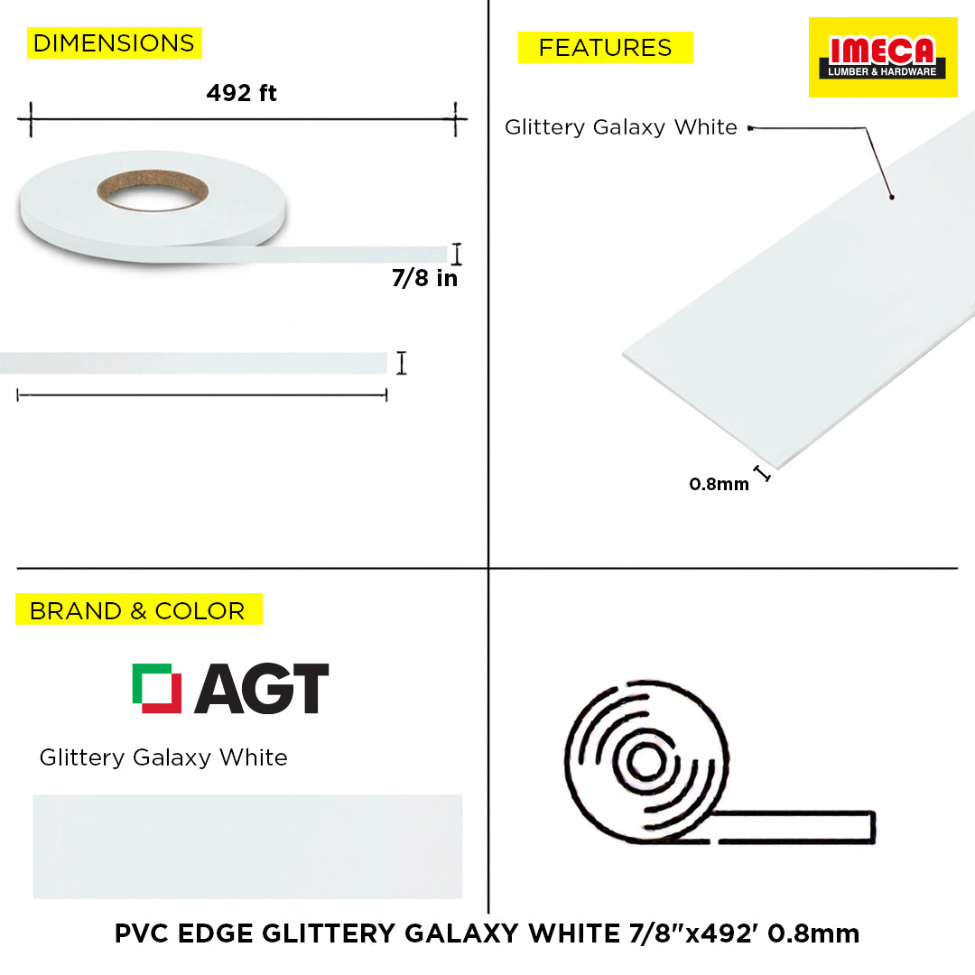 PVC EDGE GLITTERY GALAXY WHITE 7/8"x492' 0.8mm