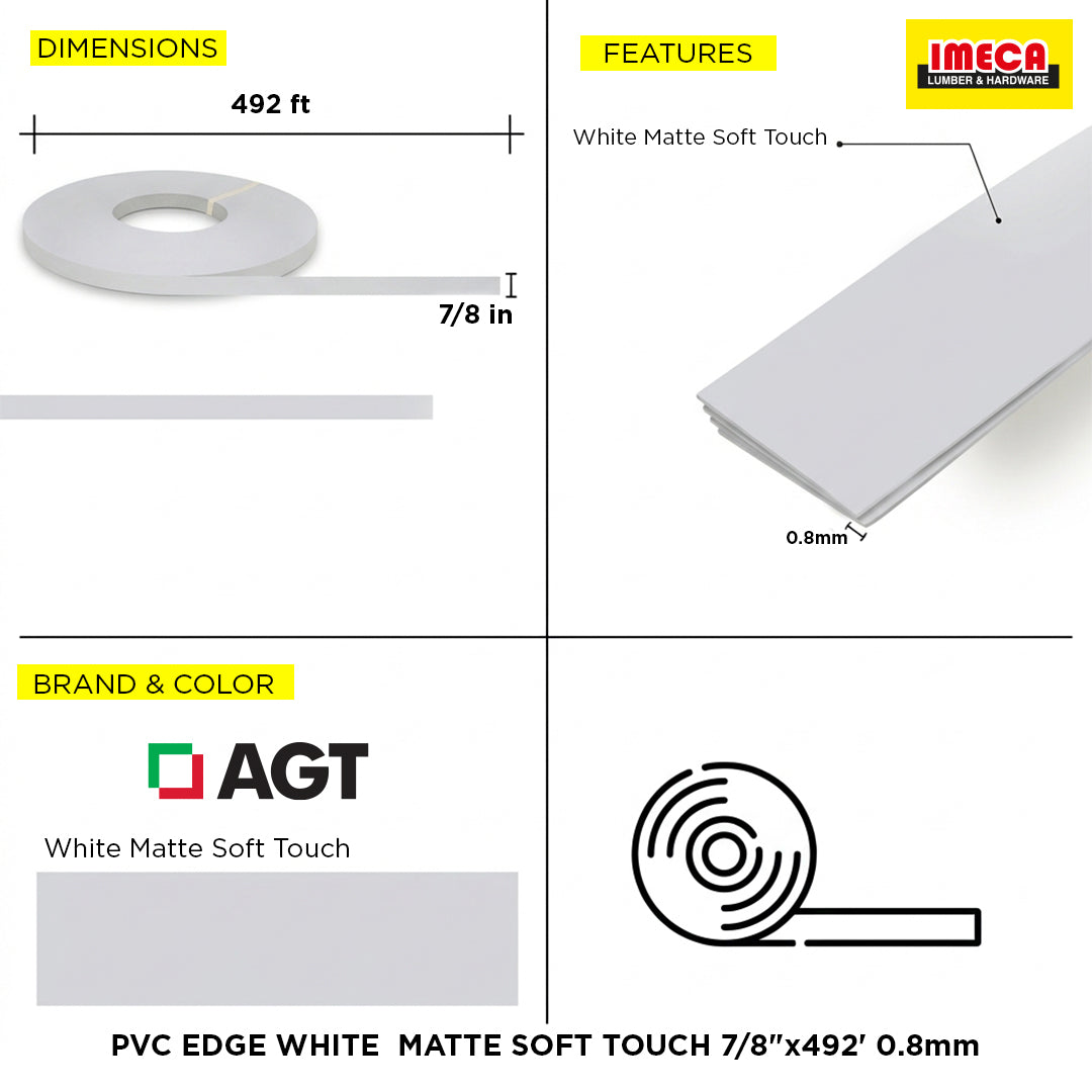 PVC EDGE WHITE  MATTE SOFT TOUCH 7/8"x492' 0.8mm