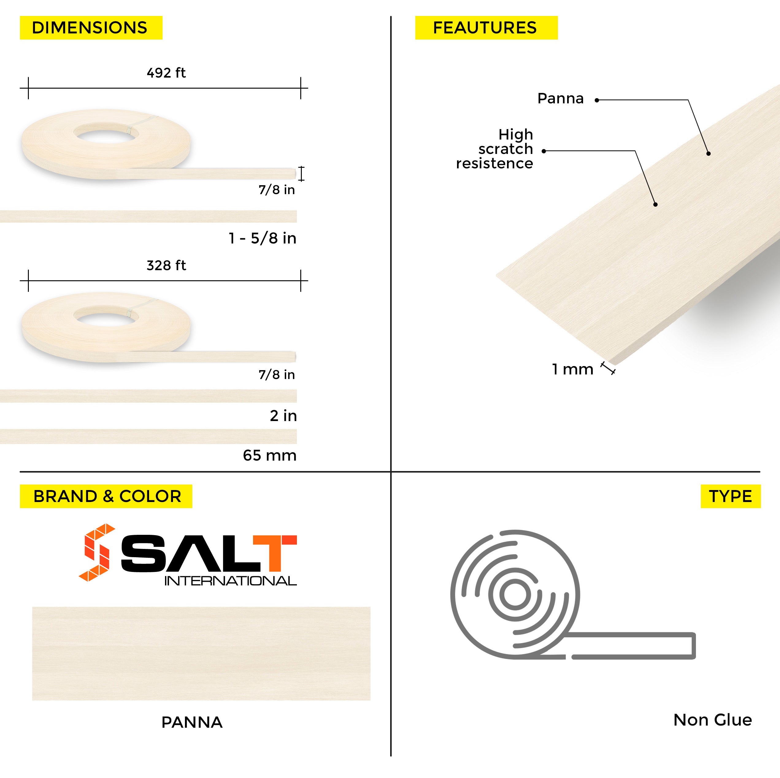 Panna PVC Edge Banding (328 ft x 1 mm)
