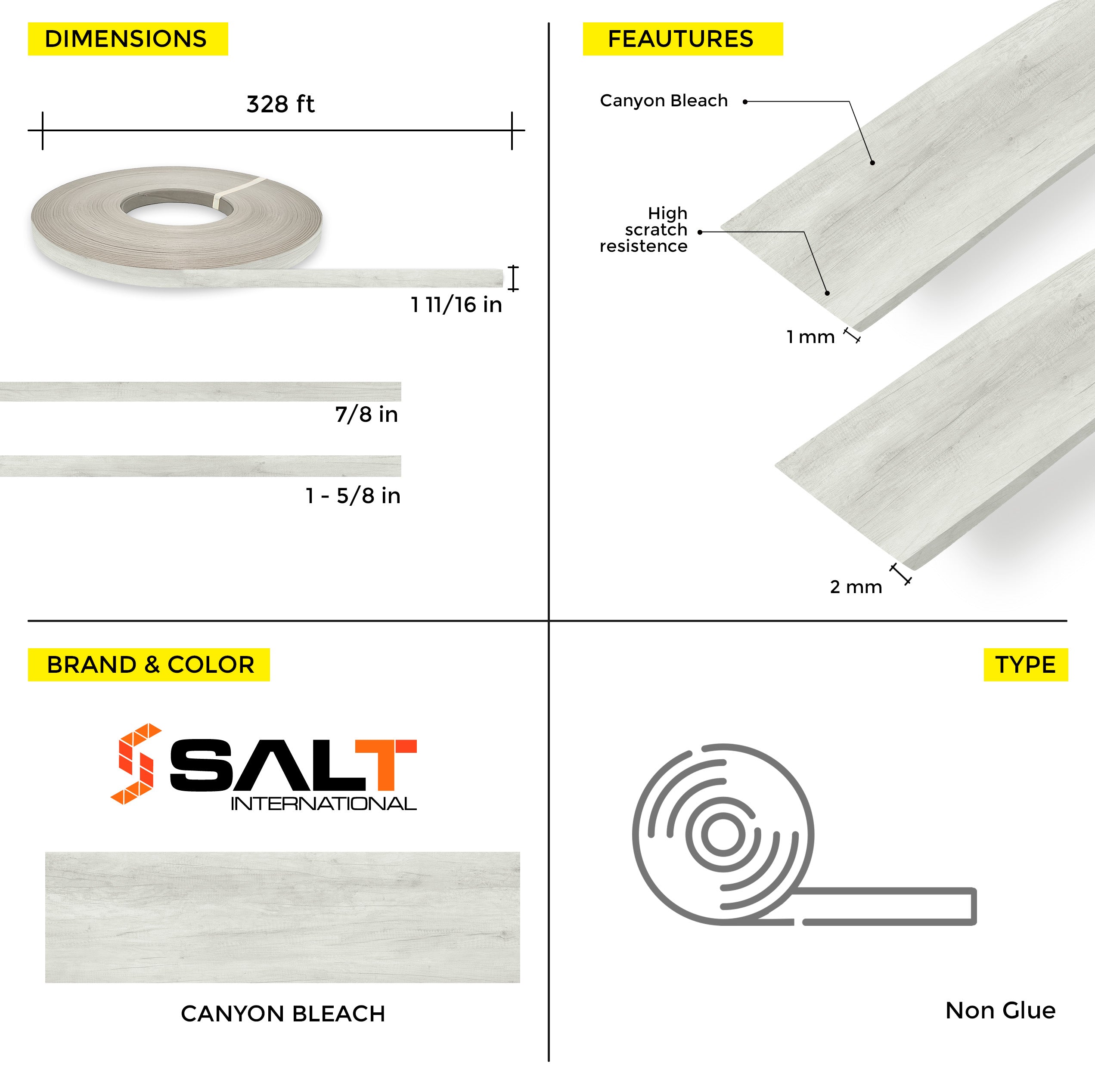 Canyon Bleach PVC Edge Banding (328 ft x 1 mm)