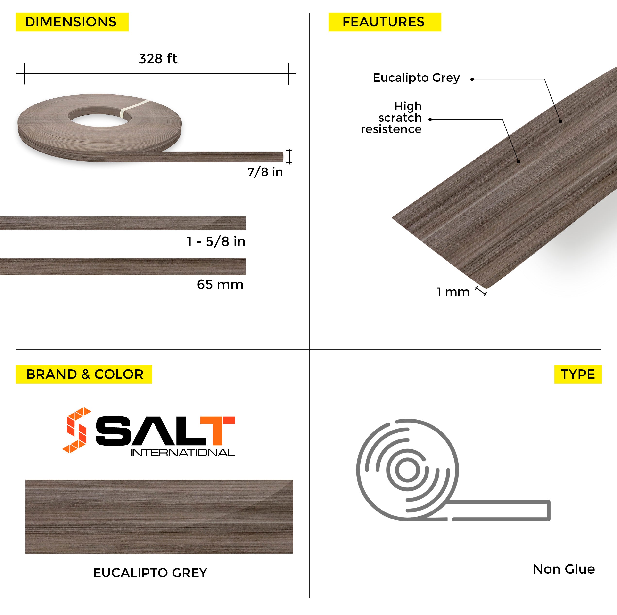 Eucalipto Gray PVC Edge Banding (328 ft x 1 mm)