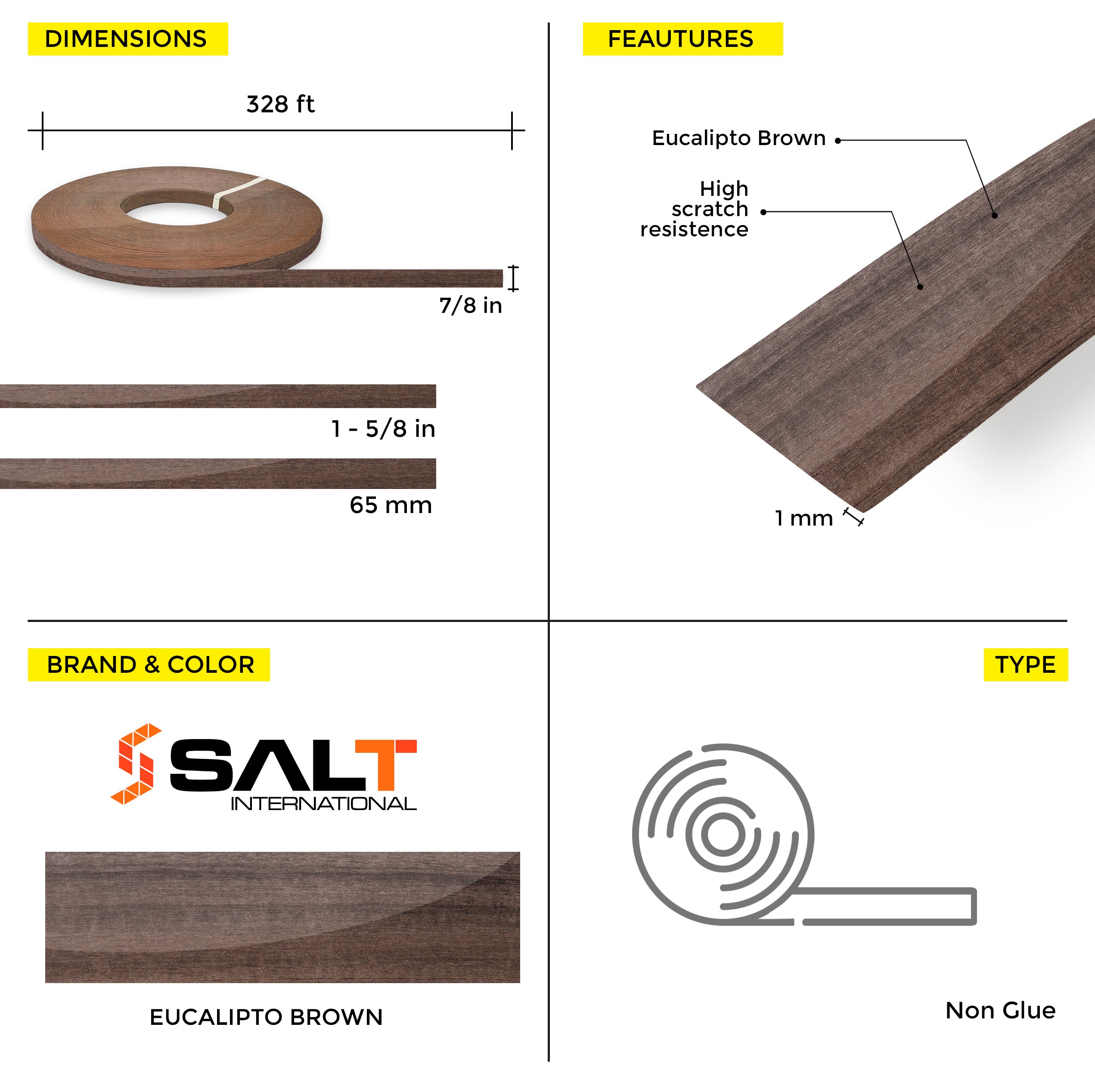 Eucalipto Brown PVC Edge Banding (328 ft x 1 mm)