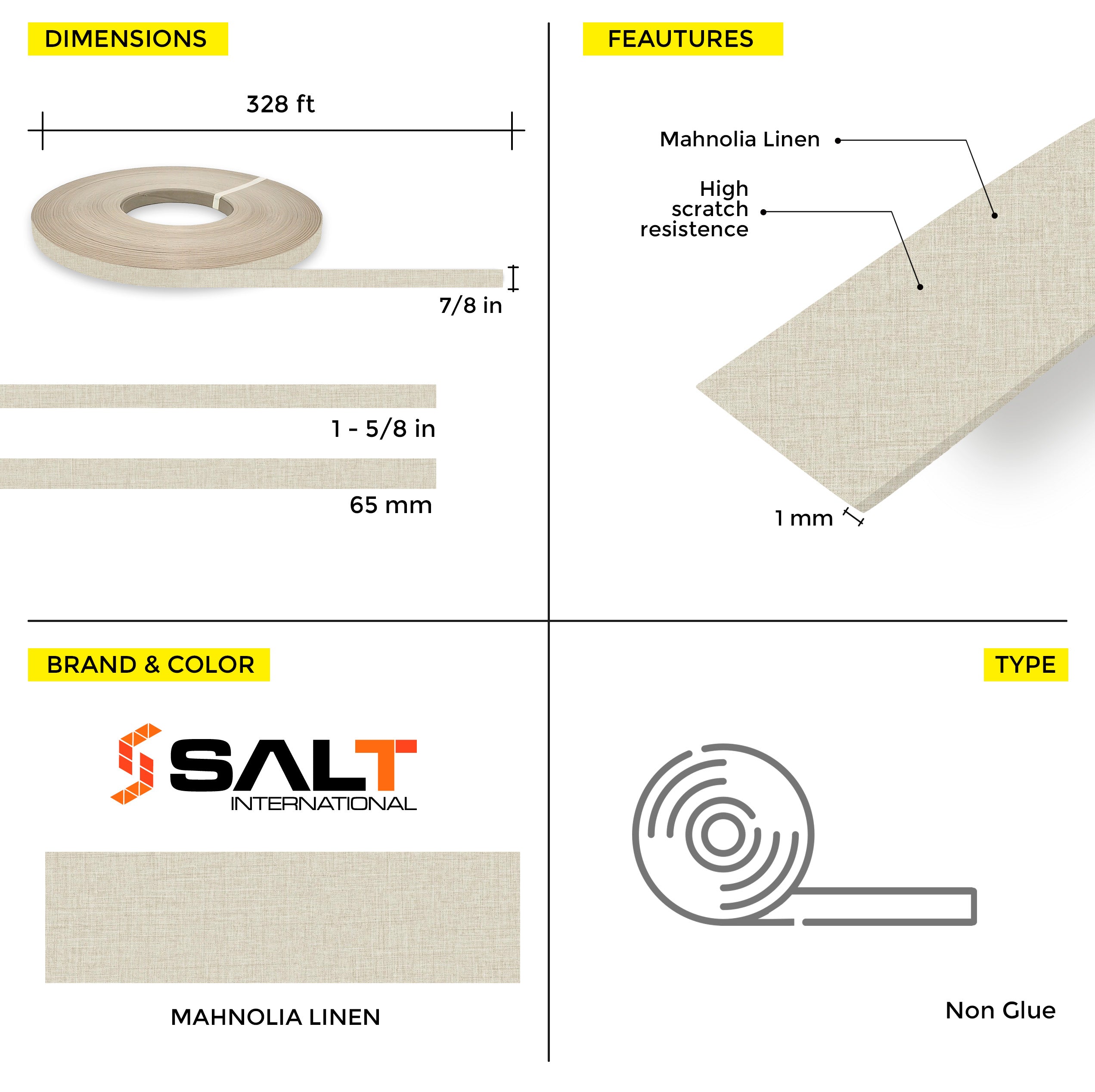 Mahnolia Linen PVC Edge Banding (328 ft x 1 mm)