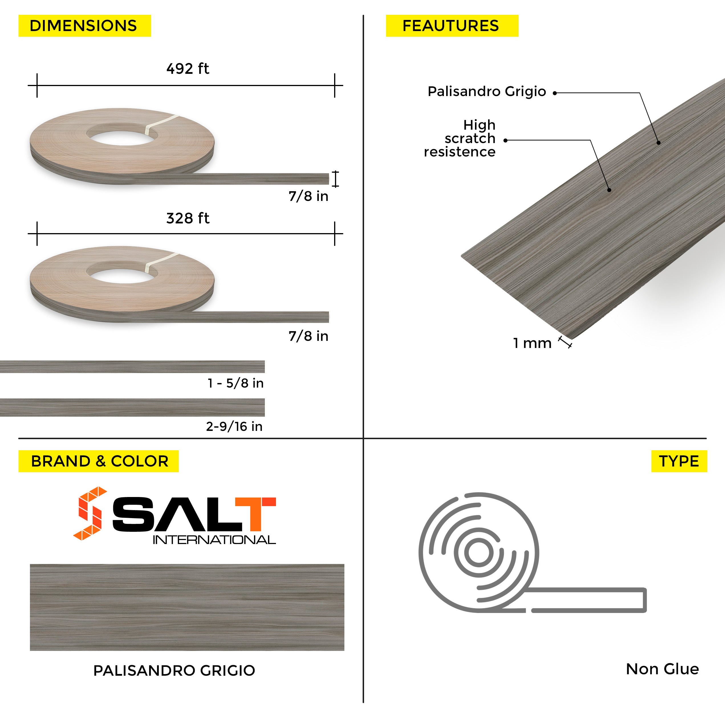 Palissandro Grigio PVC Edge Banding (328 ft x 1 mm)