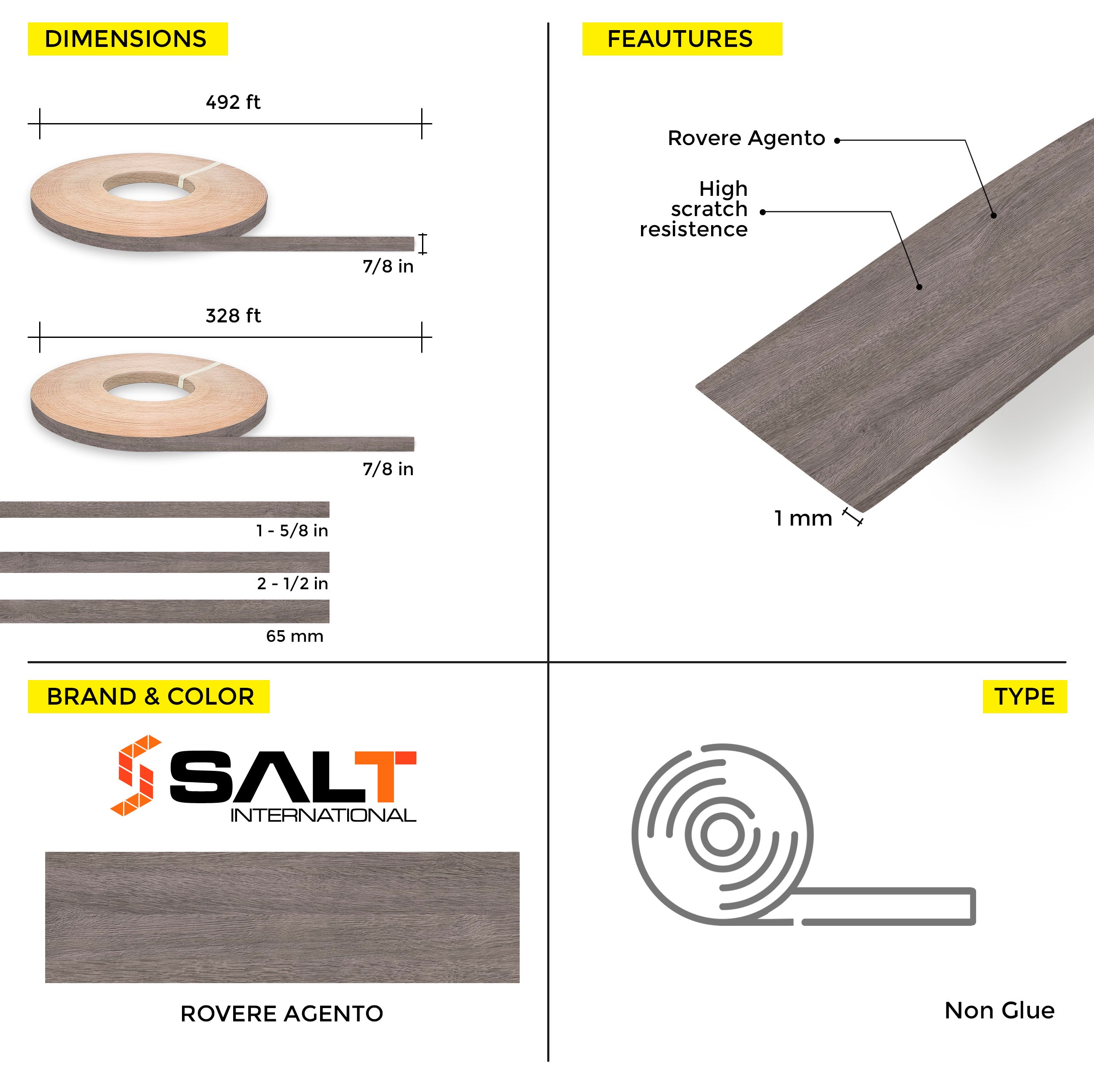 Rovere Agento PVC Edge Banding (328 ft x 1 mm)