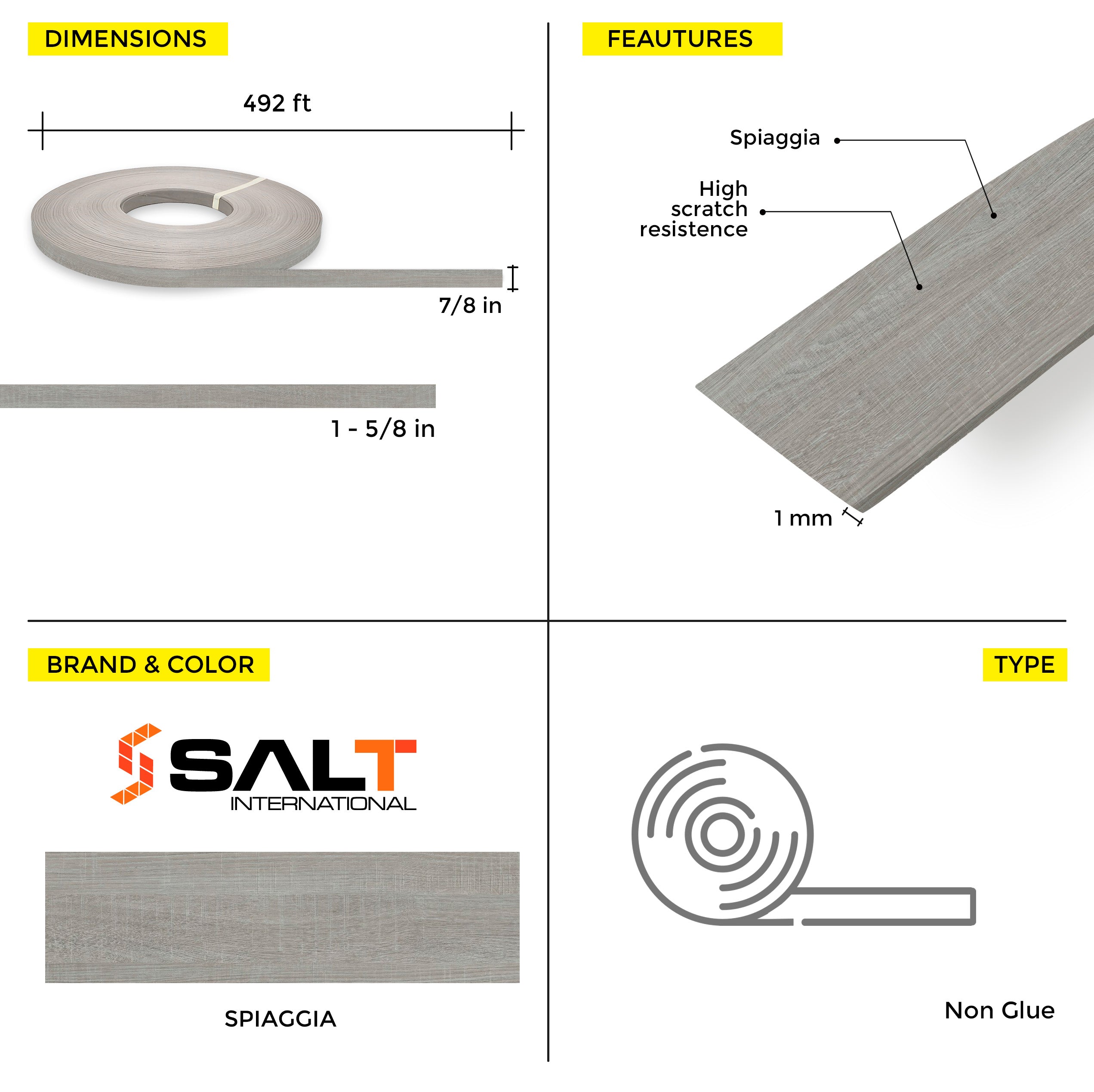Spiaggia PVC Edge Banding (328 ft x 1 mm)