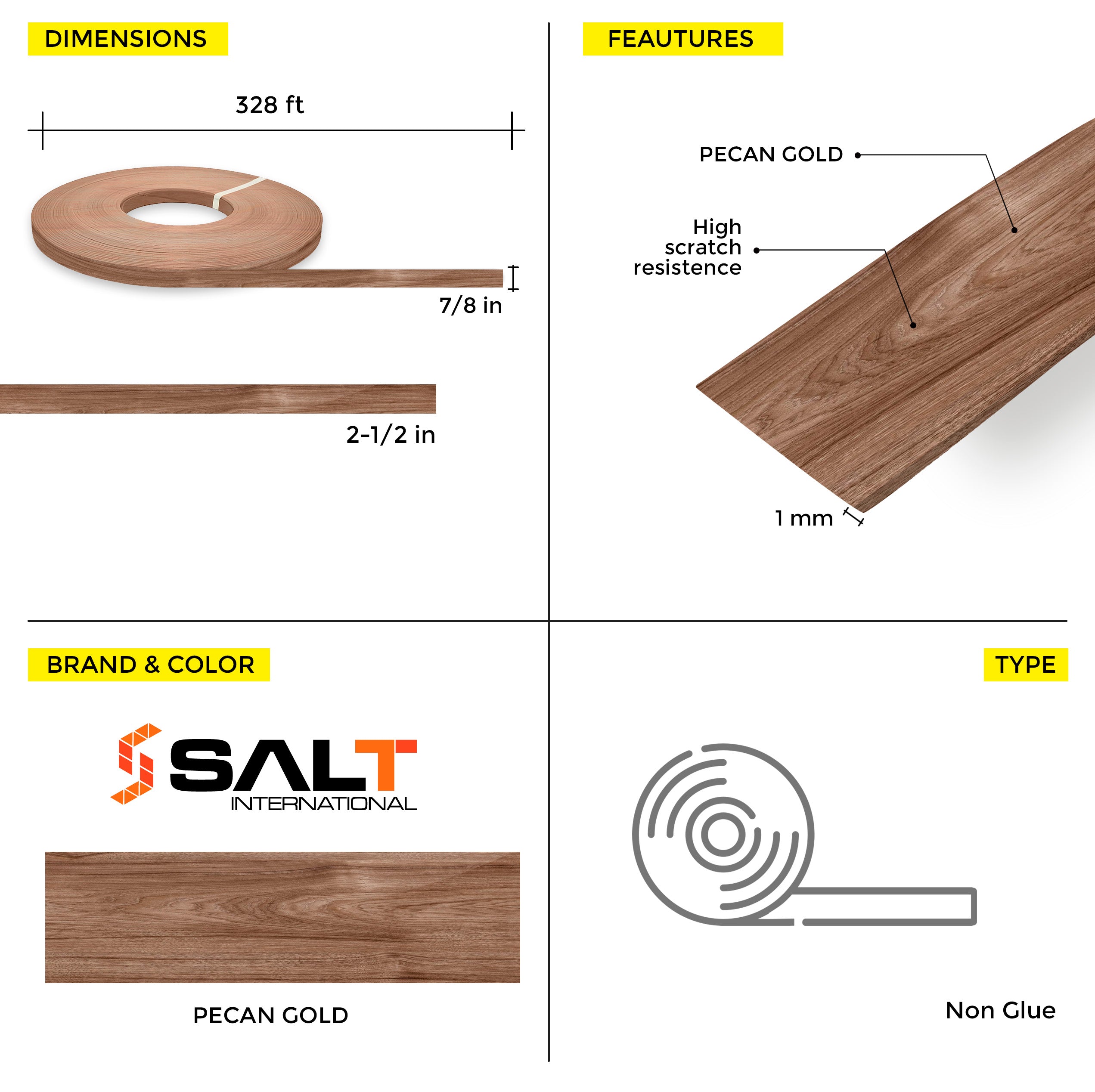 Pecan Gold PVC Edge Banding (328 ft x 1 mm)