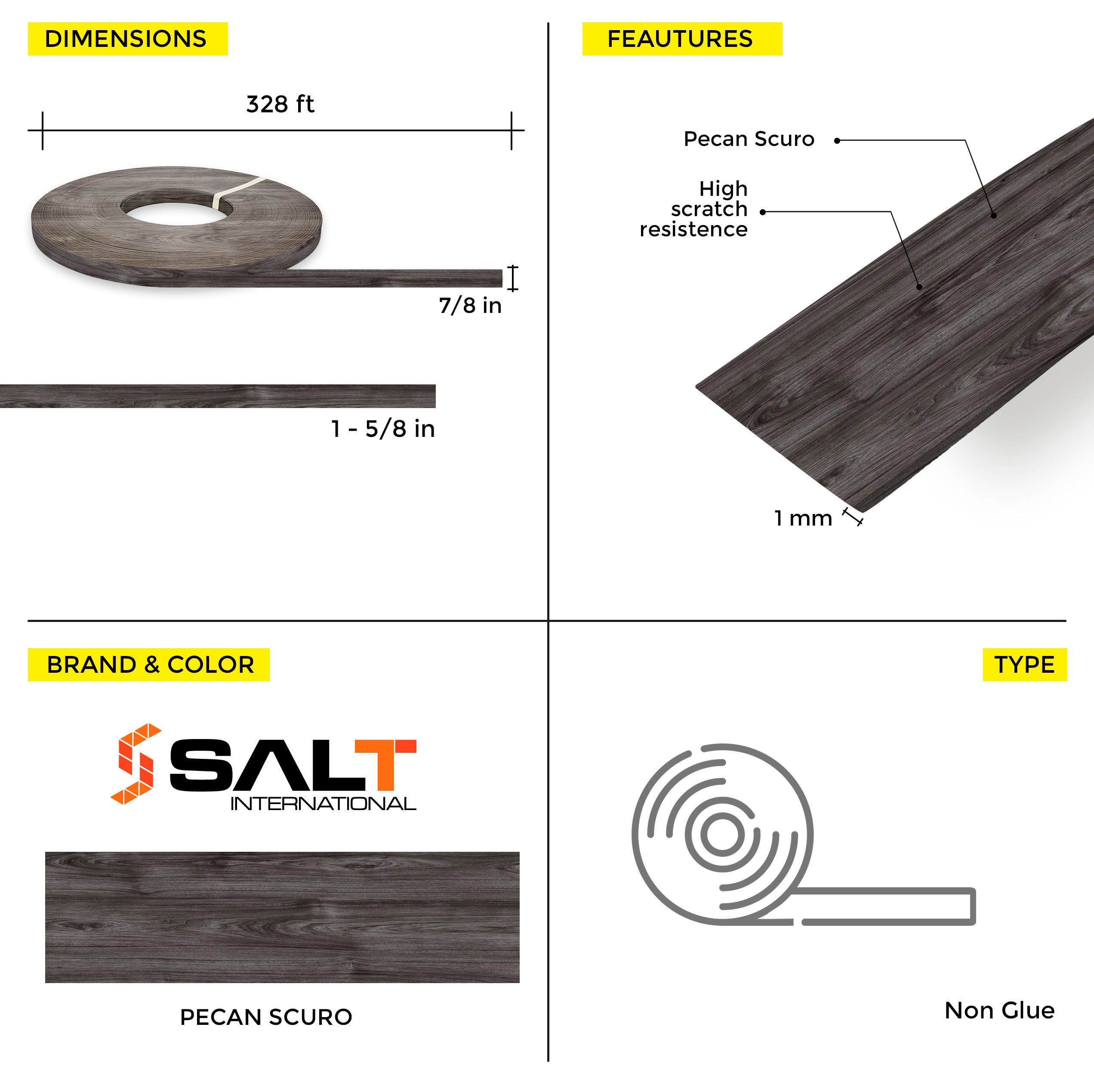 Pecan Oscuro PVC Edge Banding (328 ft x 1 mm)