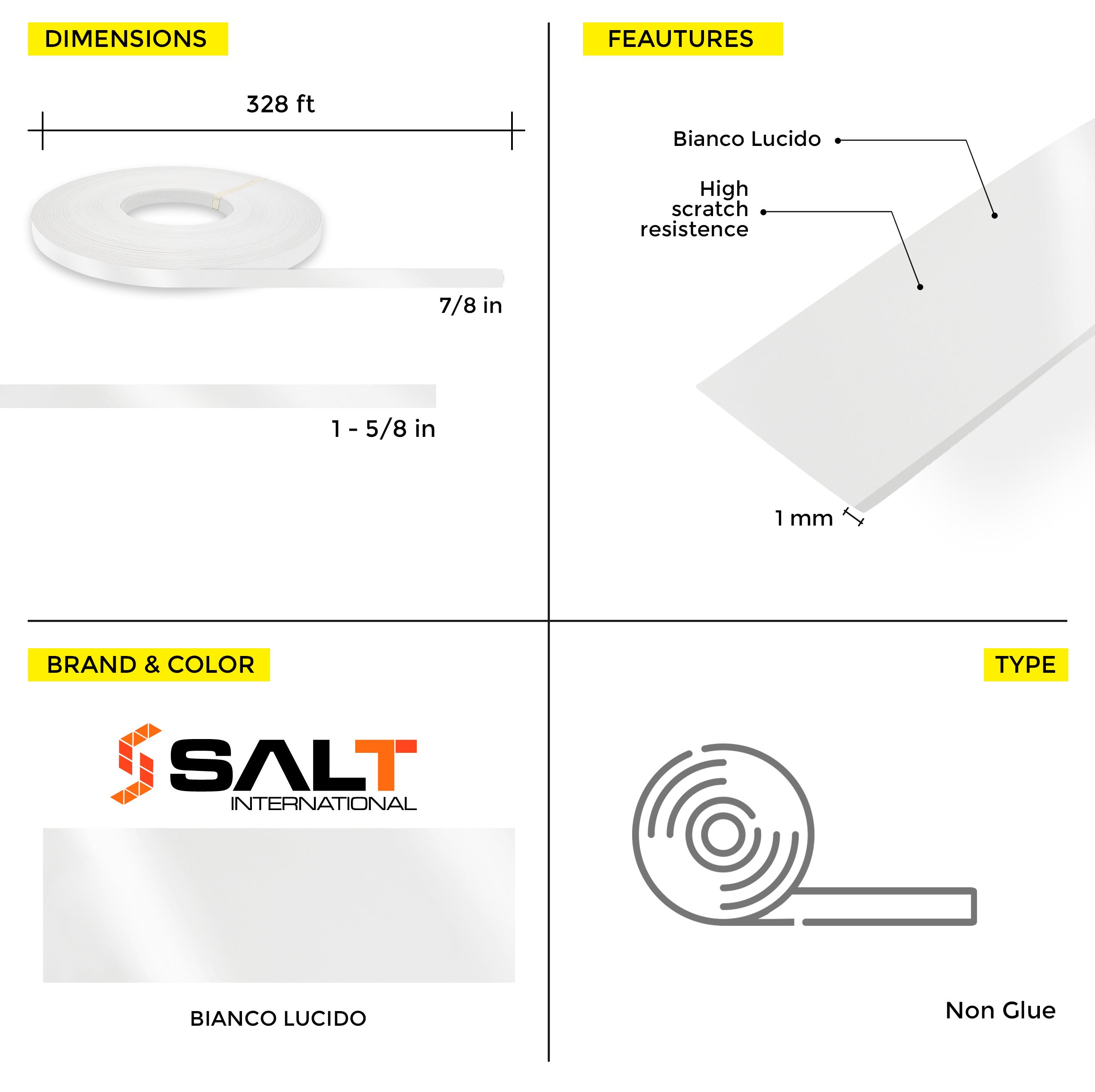 Bianco Lucido PVC Edge Banding (328 ft x 1 mm)