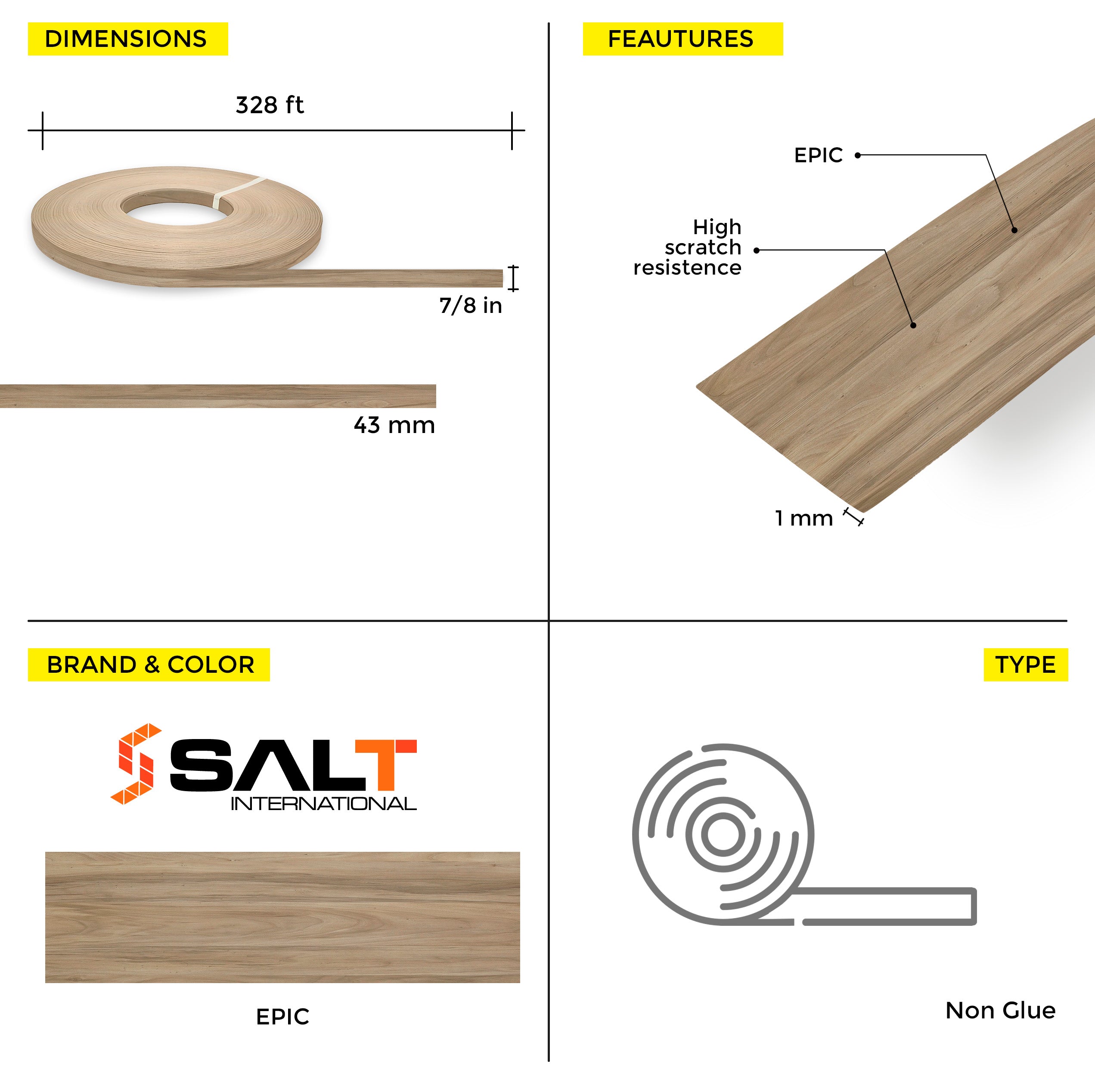 Epic PVC Edge Banding (328 ft x 1 mm)