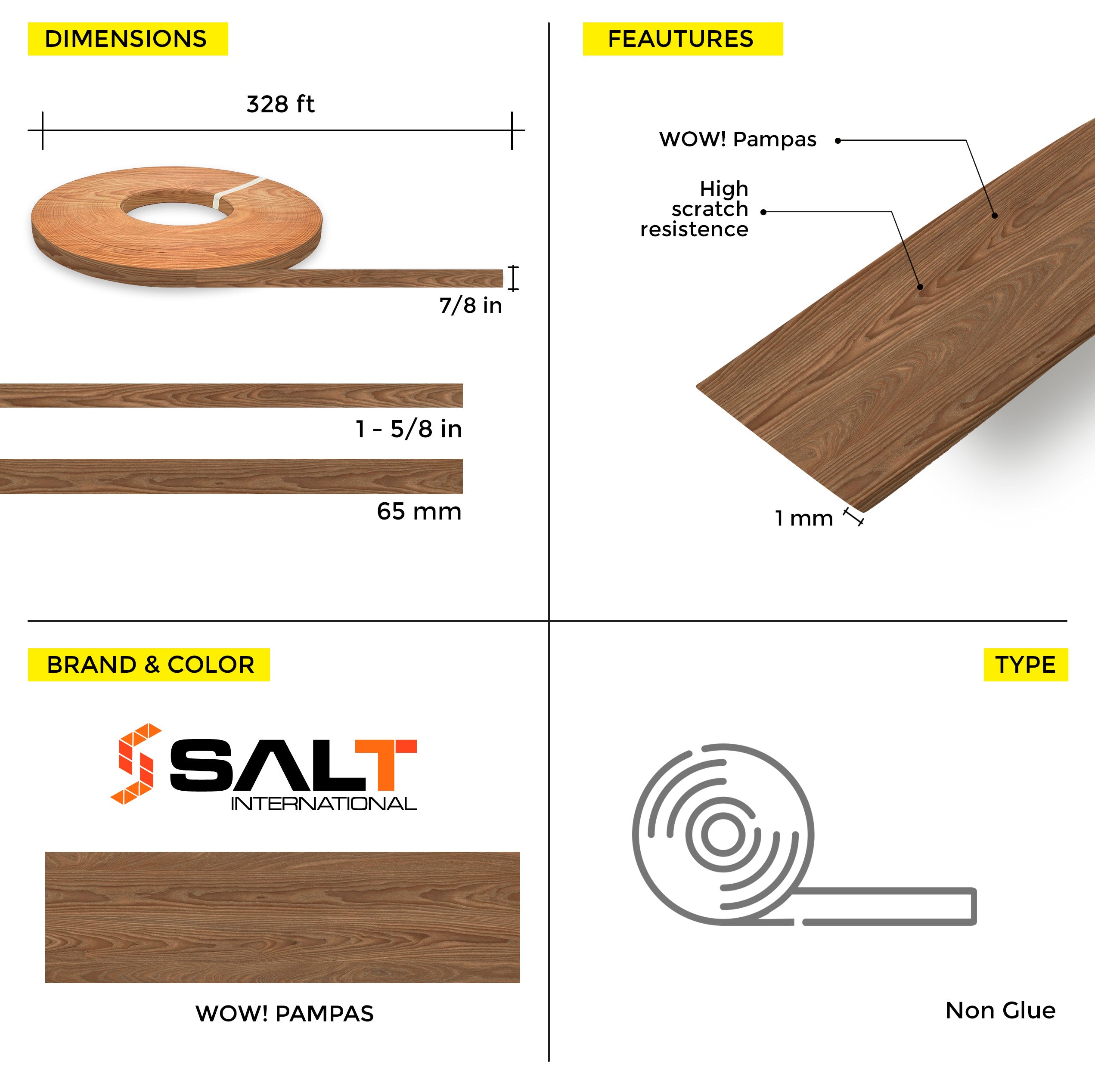 Wow Pampas PVC Edge Banding (328 ft x 1 mm)