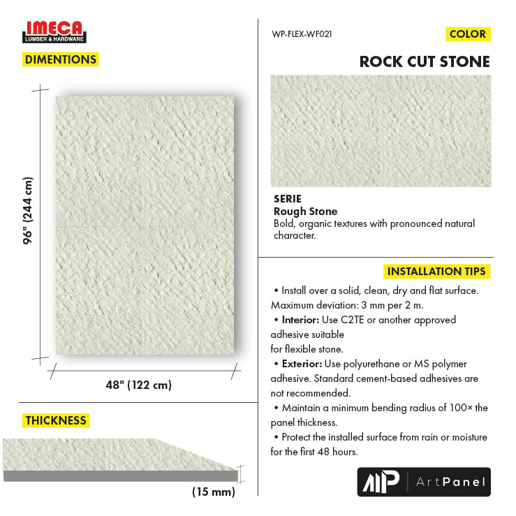 FLEXIBLE WALL PANEL ROCK CUT STONE 48X96" 15MM