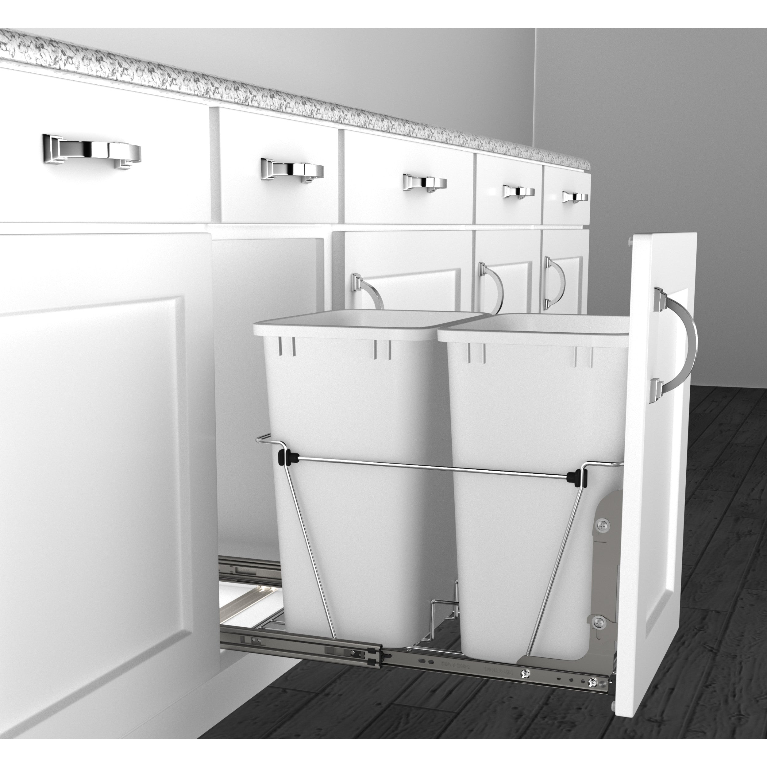 Double 35 Qrt Pull-Out Waste Containers Black  14.38 in (365 mm) W x 22 in (559 mm) D x 19.25 in (489 mm) H