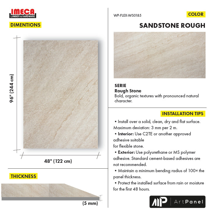 FLEXIBLE WALL PANEL SANDSTONE ROUGH 48X96" 5MM
