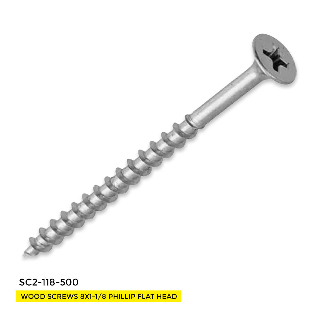WOOD SCREWS IMEX PHILLIP FLAT HEAD WITH NIBS #8 1-1/8" TYPE 17 COARSE ZINC 500 BOX