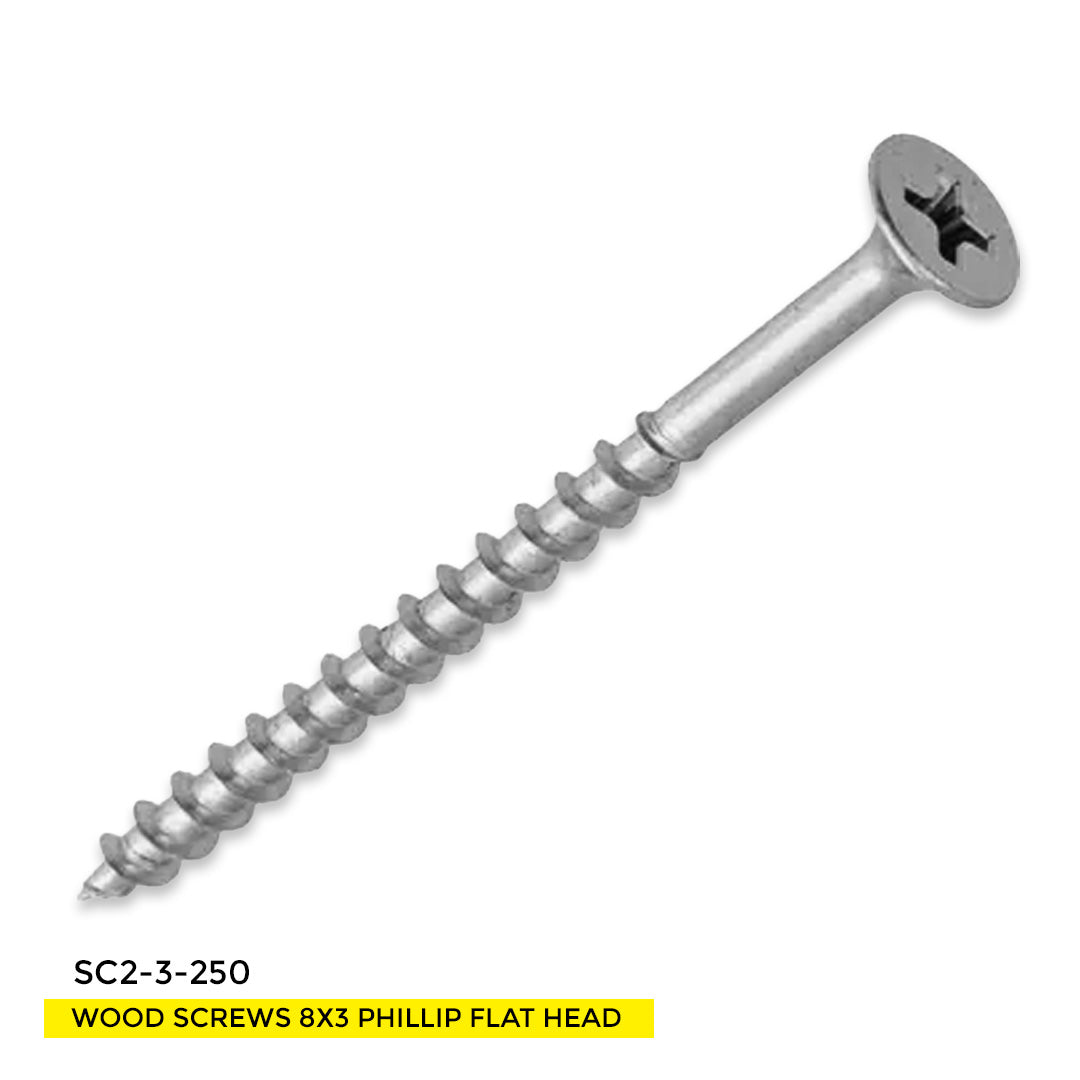 WOOD SCREWS IMEX PHILLIP FLAT HEAD WITH NIBS #8 3" TYPE 17 COARSE ZINC 250 BOX