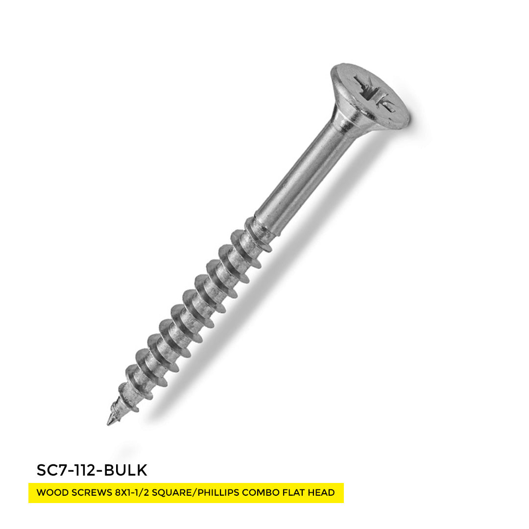 WOOD SCREWS IMEX SQUARE/PHILLIP COMBO FLAT HEAD WITH NIBS #8 1-1/2" TYPE 17 COARSE ZINC 5.000 BULK