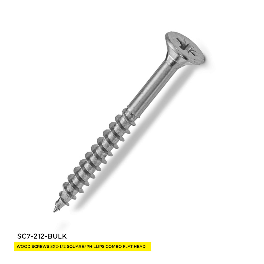 WOOD SCREWS IMEX SQUARE/PHILLIP COMBO FLAT HEAD WITH NIBS #8 2-1/2" TYPE 17 COARSE ZINC 2.500 BULK