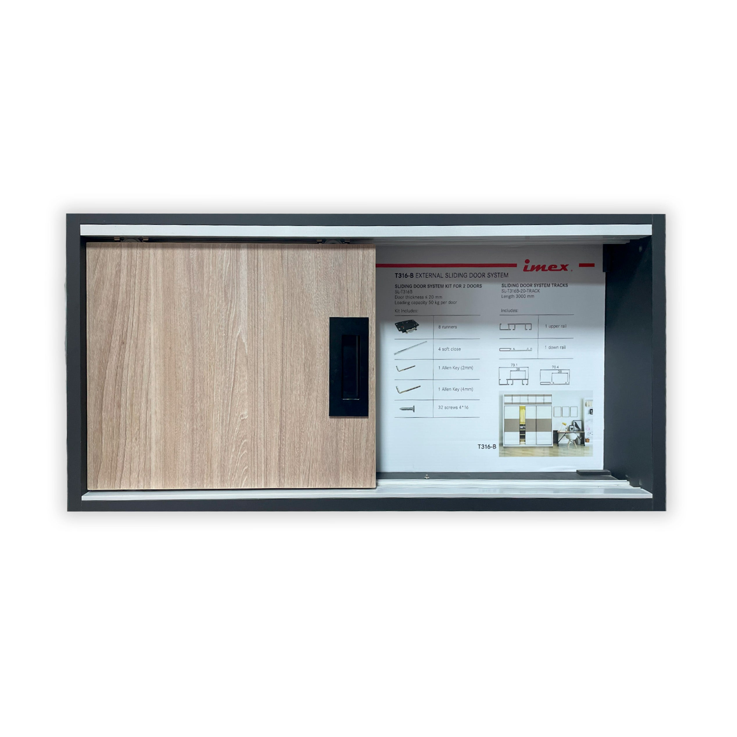 SLIDING DOOR SYSTEM KIT FOR 2 20MM 50KG