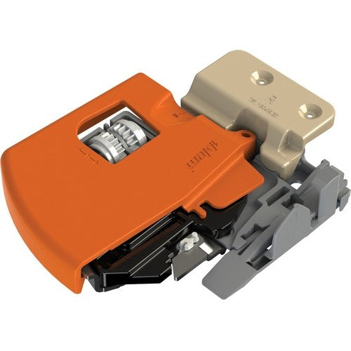 Locking device for TANDEM plus BLUMOTION 563/9 drawer runners Integrated side adjustment Vertical mt. (Left) Orange