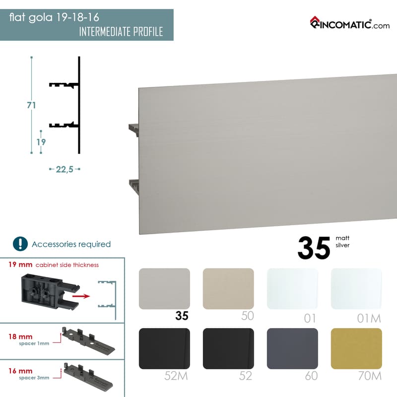 Upper-Side Flat Gola 19 Profile Matt Silver 2670 mm (105 1/8 inches)