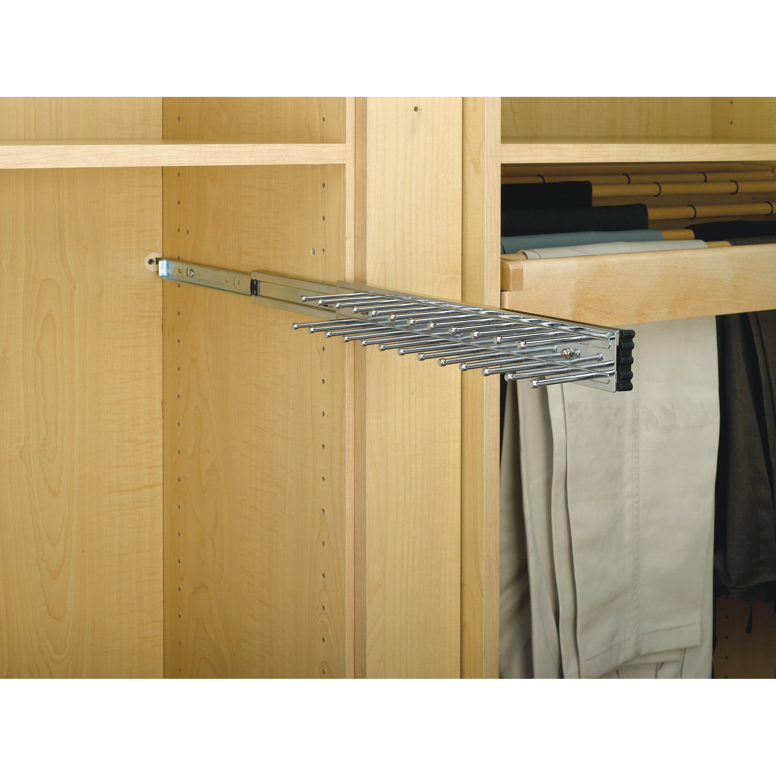 12 in Chrome Side mount Tie Rack Chrome  2.5 in (64 mm) W x 12 in (305 mm) D x 1.88 in (48 mm) H