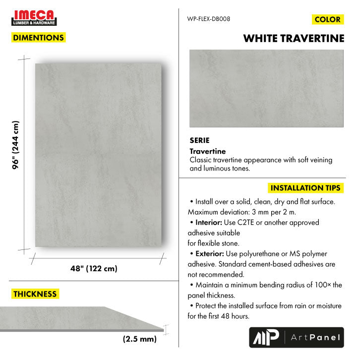 FLEXIBLE WALL PANEL WHITE TRAVERTINE 48X96" 2.5MM