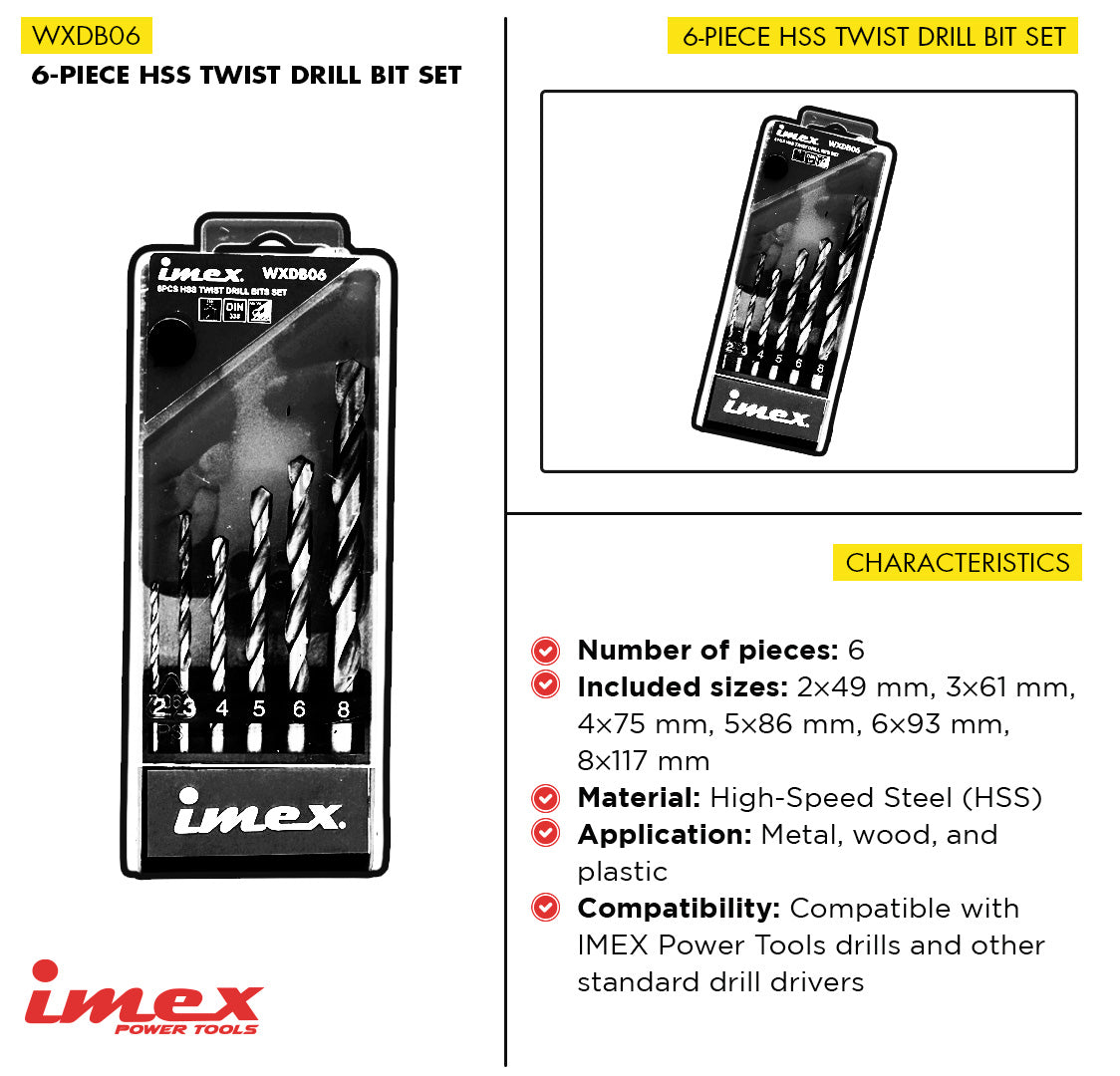 6-Piece HSS Twist Drill Bit Set - IMEX Power Tools