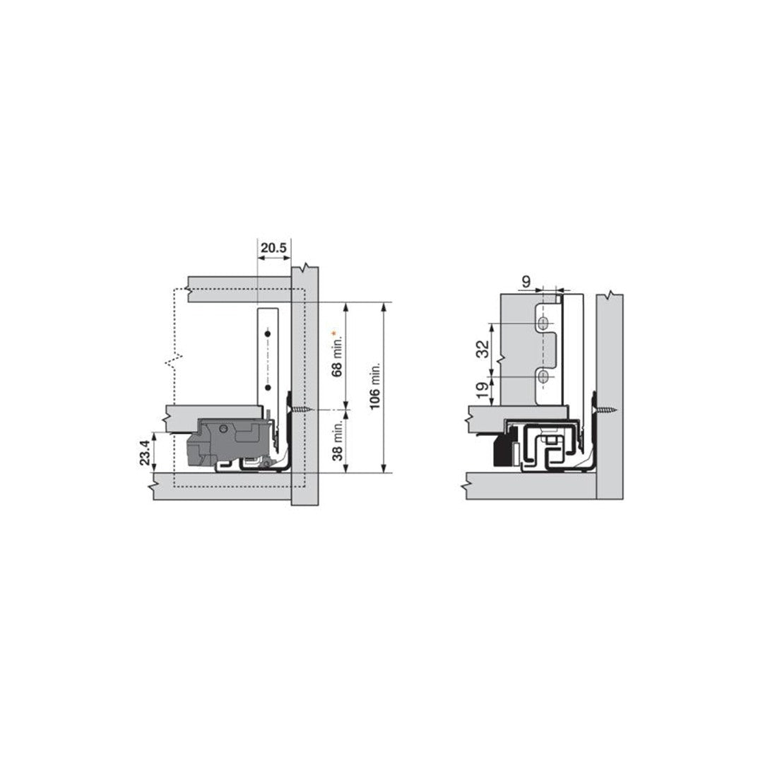 Blum LEGRABOX N-Height Rear Fixing Bracket Matte Black R+L