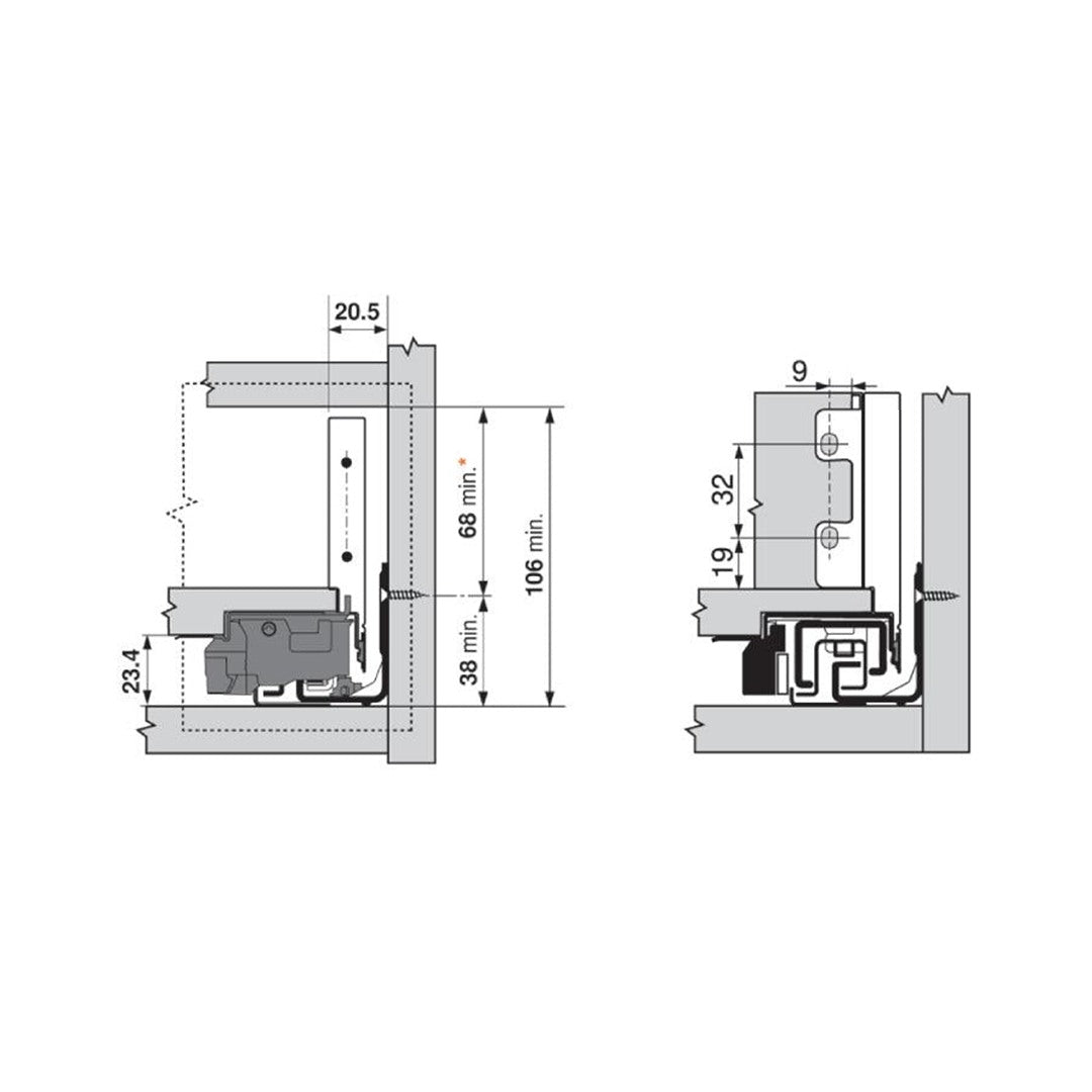 Blum LEGRABOX M-Height Interior Front Fixing Bracket Set Matte Black R+L