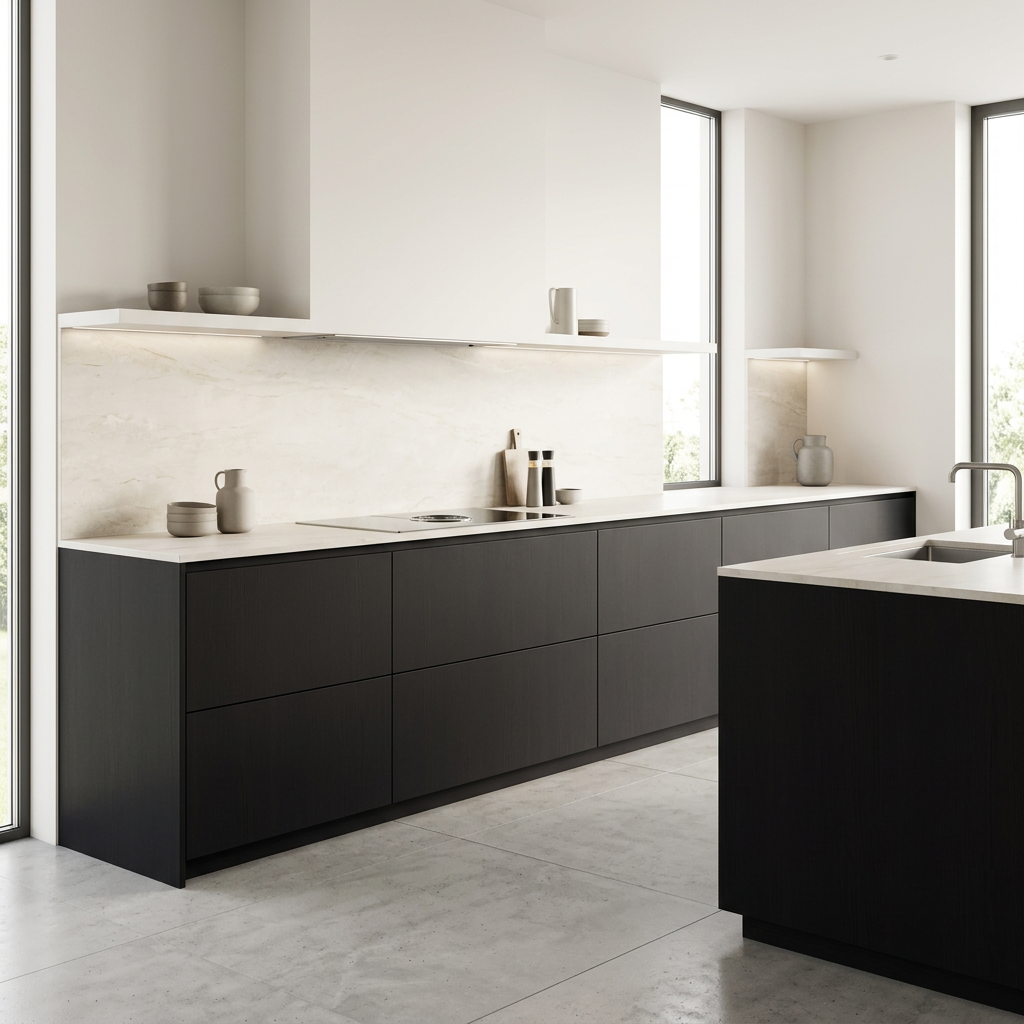 Chocolate Oak LA1808MT laminate on contemporary kitchen cabinetry