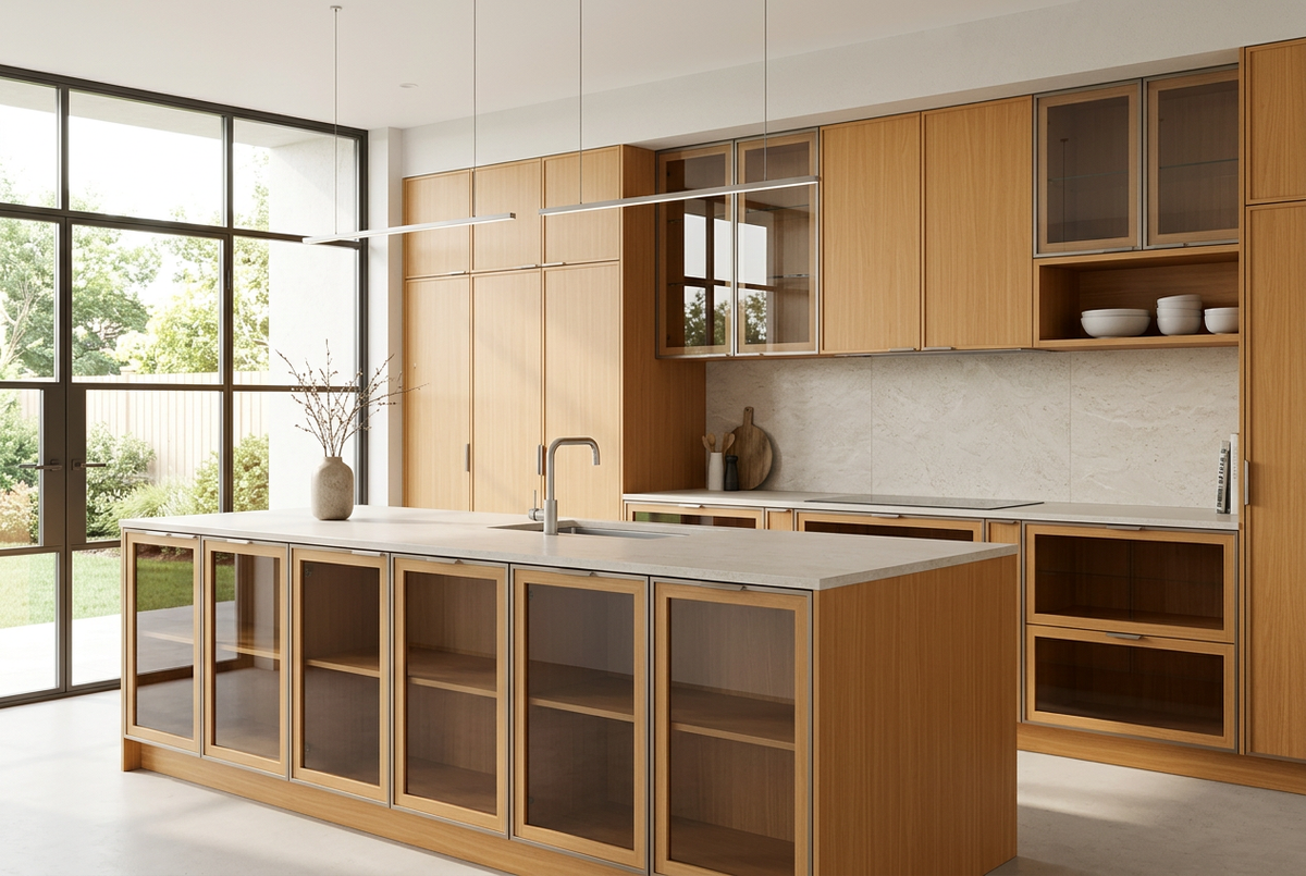 Escena ilustrativa de laminado Ash mate LA0470MT en muebles de cocina