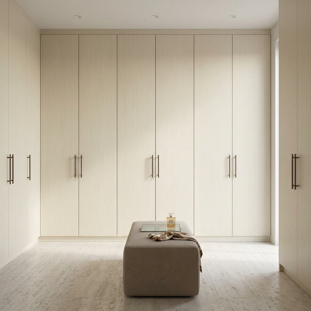 Phantom Ecru LA8212K-28-350 laminate on contemporary dressing room wardrobe fronts