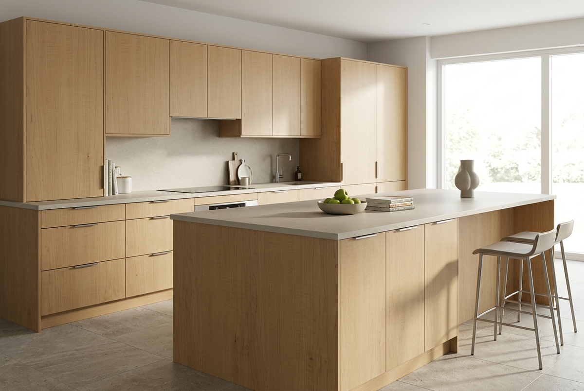 Escena ilustrativa de Blend Fusion Maple mate LA1323MT aplicado en muebles de cocina