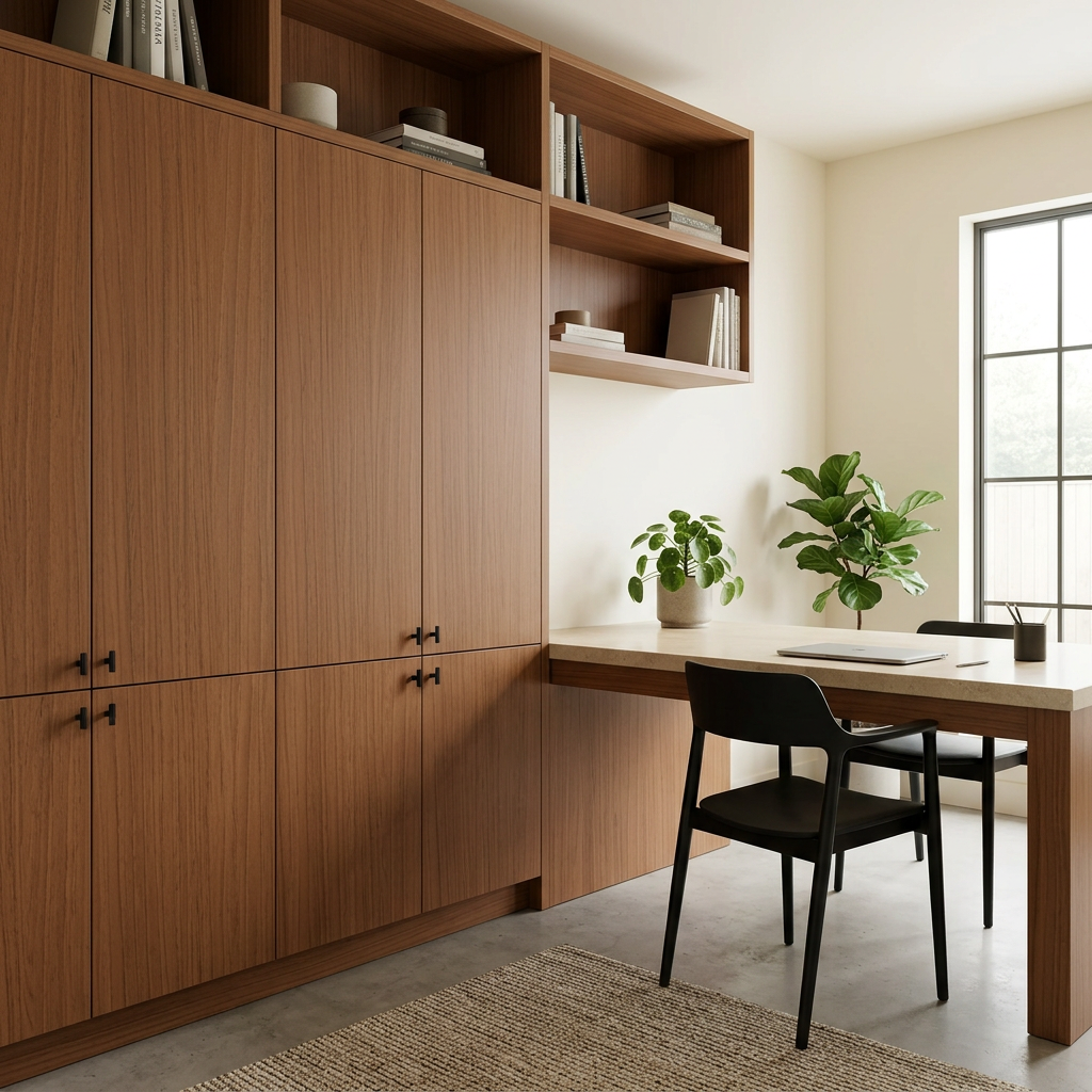 Noce Canella LA1561MT laminate on contemporary home office cabinetry