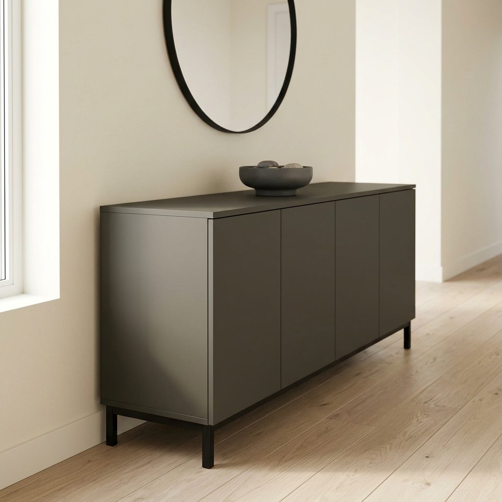 Wilsonart Slate Gray LAD91-60-335 laminate on a contemporary entryway console
