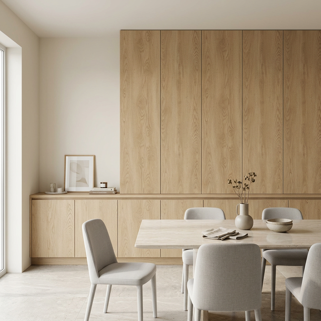 Century Oak LA1554UP-410 laminate on contemporary dining room cabinetry