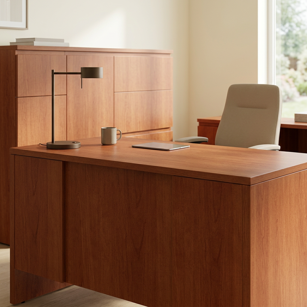 Biltmore Cherry LA7924K-07-512 laminate on contemporary home office cabinetry