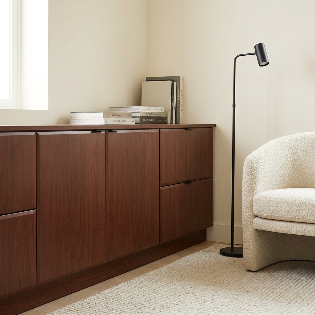 Brighton Walnut LA7922K-07-335 laminate on contemporary reading nook storage fronts
