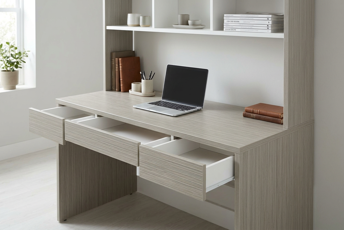 MELAMINE PELIKANO NAZCA 5/8 1 SIDE WHITE - 1 SIDE NAZCA 4X8 aplicado en mobiliario, imagen de uso generada